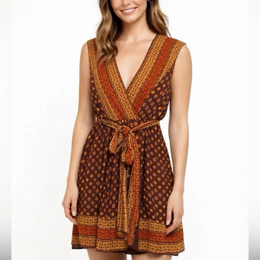 Anna Sui Brown and Orange Patterned Mini Dress - Picture 1 of 8